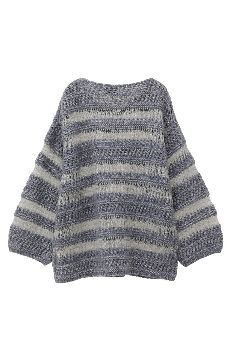 CLANE - ボーダーニットトップス- SHEER BORDER MOHAIR KNIT - BLUE 