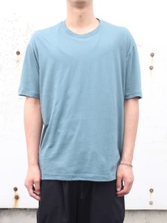 コットンカシミヤ 半袖後身頃 ラインTシャツ - TURQUOISE