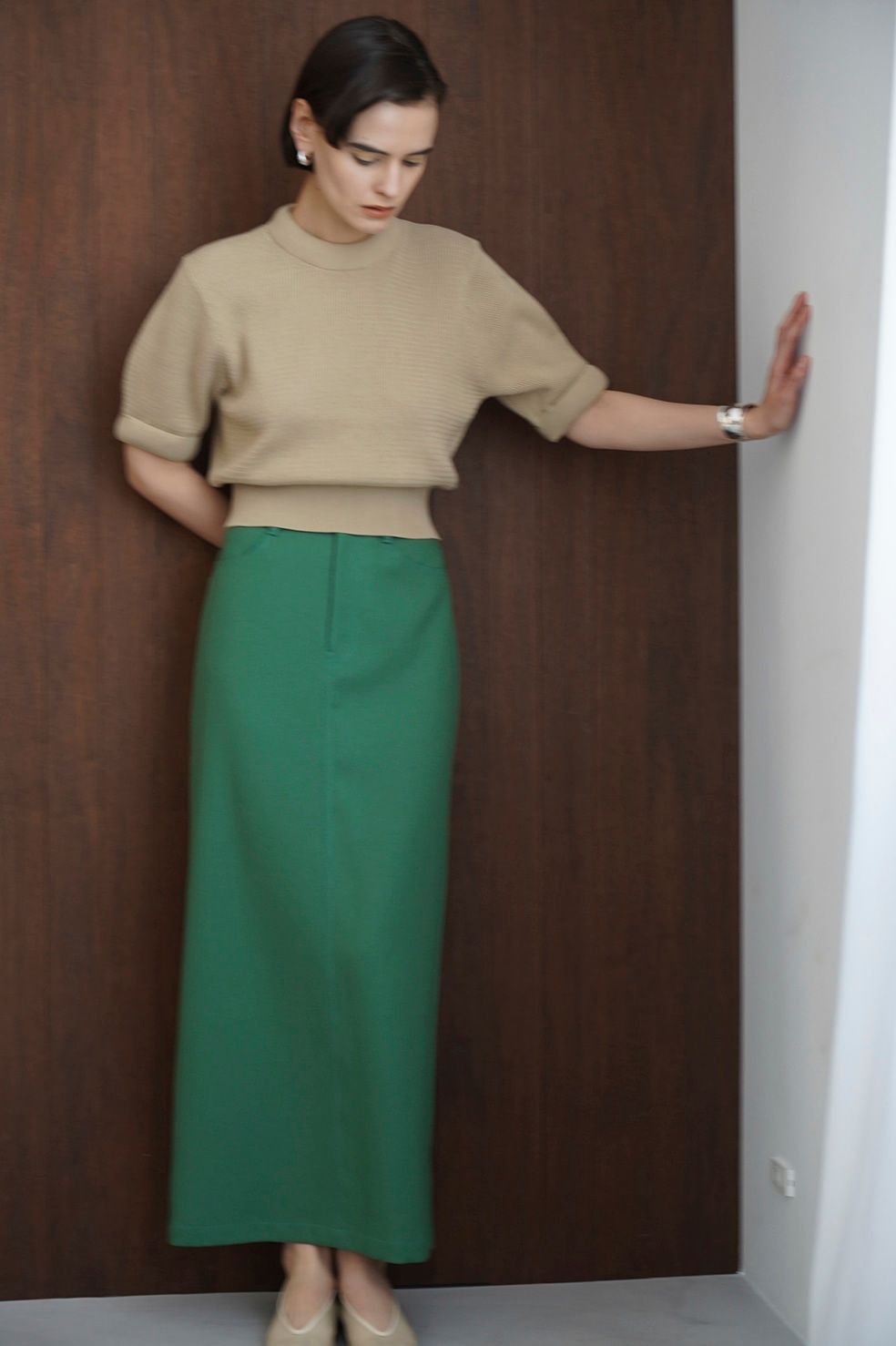 CLANE - スカート ロング スカート - STRAIGHT LONG SKIRT - GREEN 