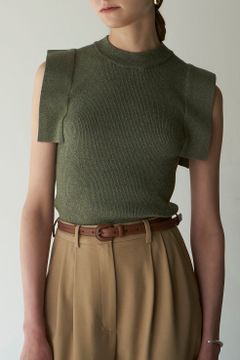 スクエアー スリーブ ニット トップス - SQUARE SLEEVE KNIT TOPS - GREEN