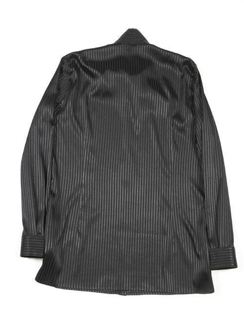 ストライプジャガードストレッチリボンシャツ - Stripe Ribbon Shirt - BLACK
