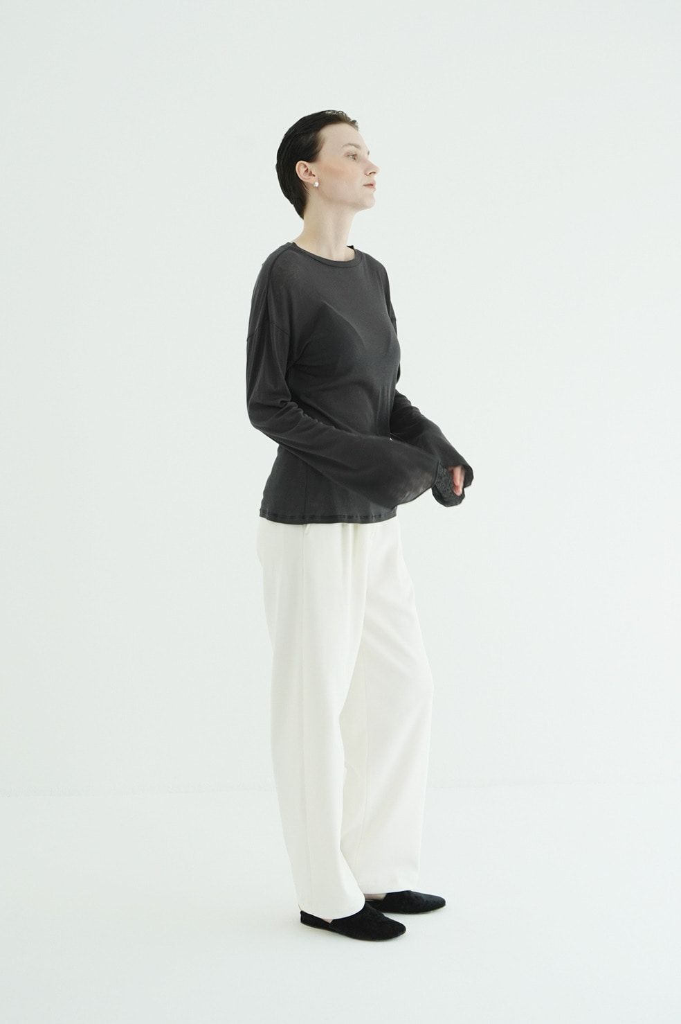 シアールーズロンティー - SHEER LOOSE CUT TOPS (CHARCOAL GRAY)