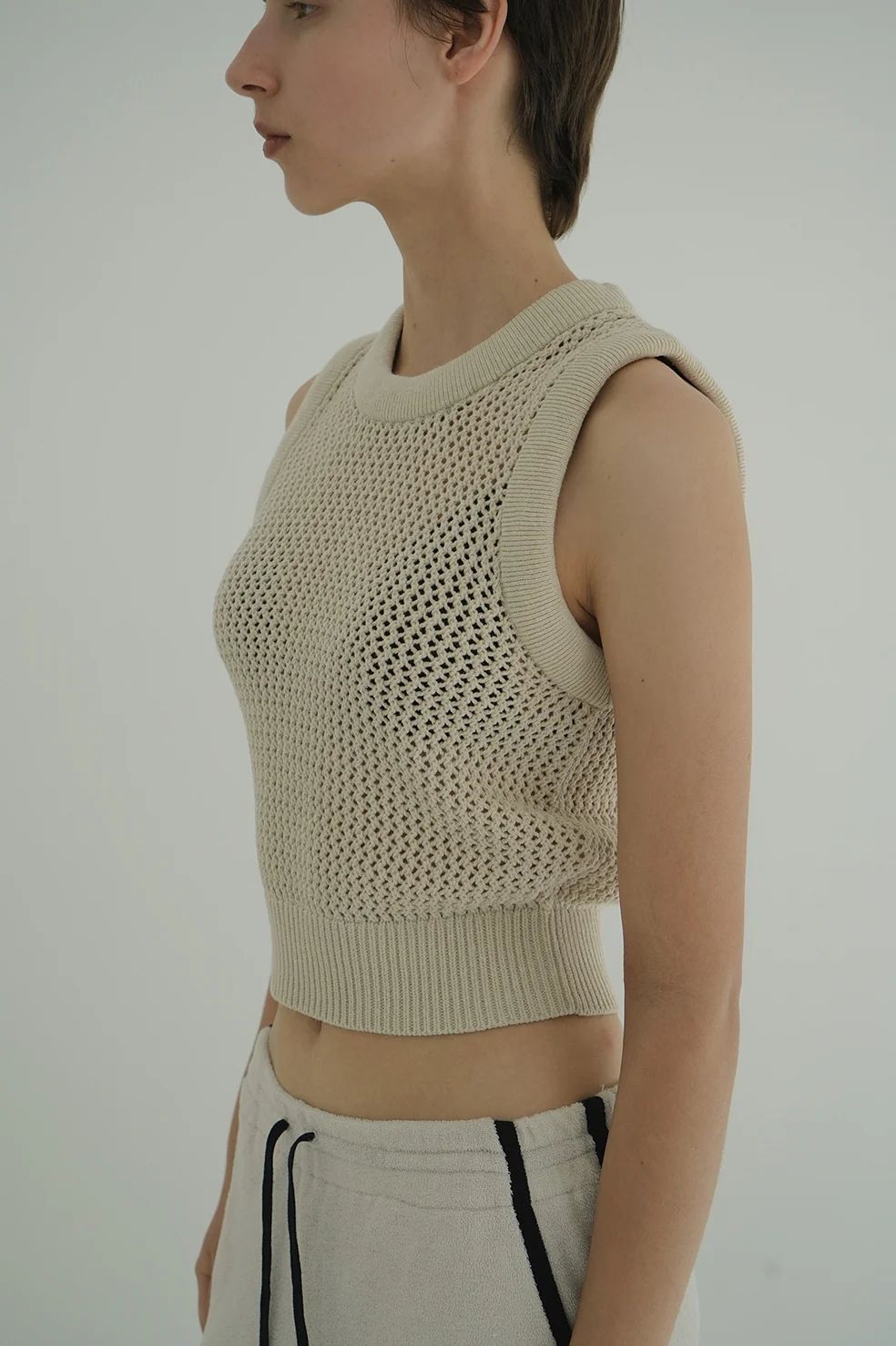 eenie keyneck mesh topメッシュ トップス イーニー CLANE - メッシュトップス - 3D RIB MESH KNIT TOPS - IVORY
