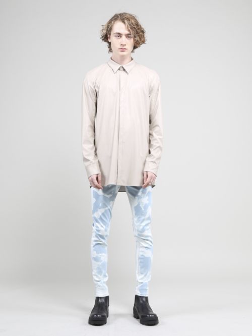 ウォッシャブルライトフェイクレザーシャツ - Fake Leather Shirt - BISQUE