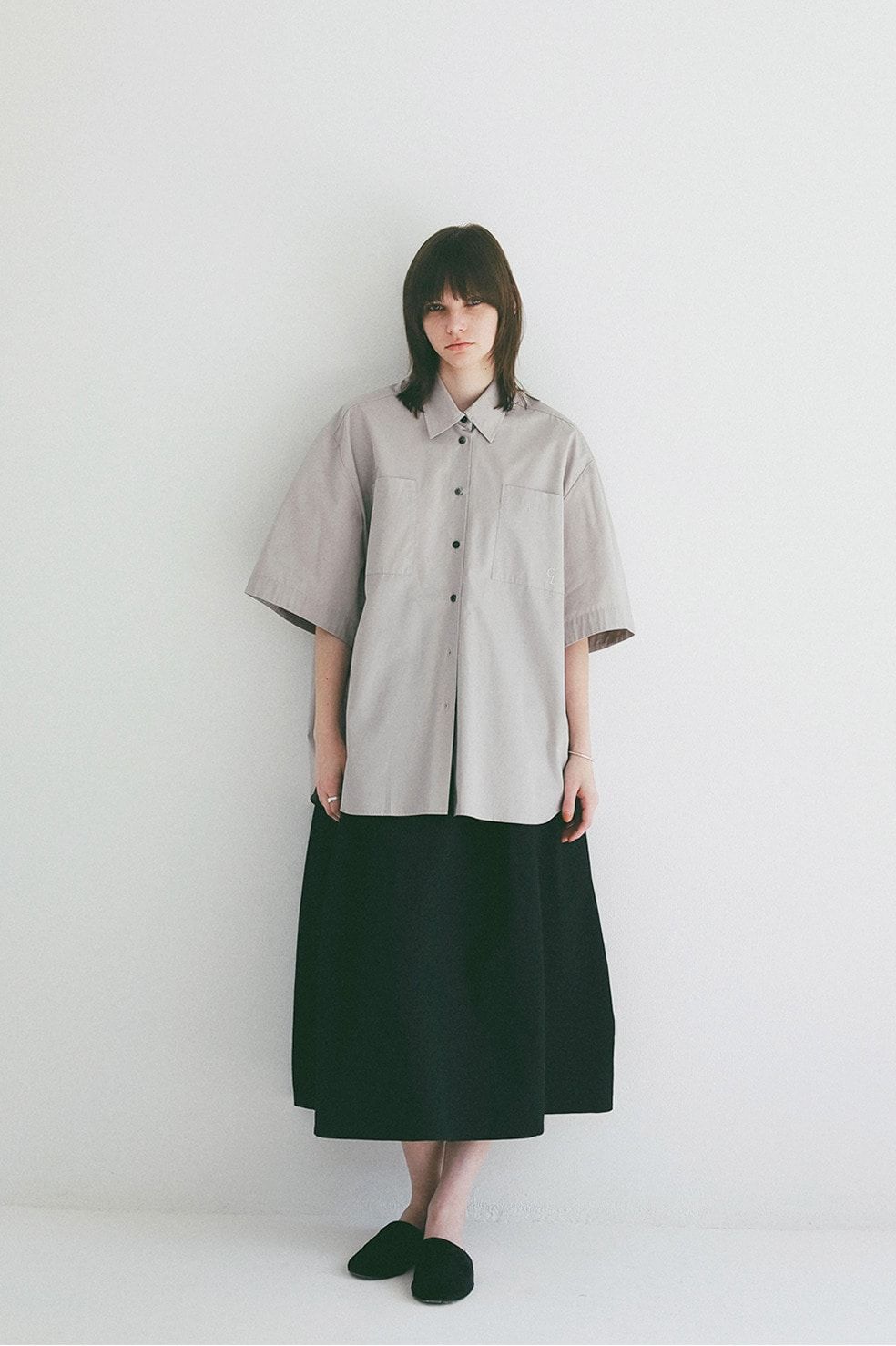 ハーフスリーブヒュージーシャツ - HALF SLEEVE HUGE SHIRTS (GREY)