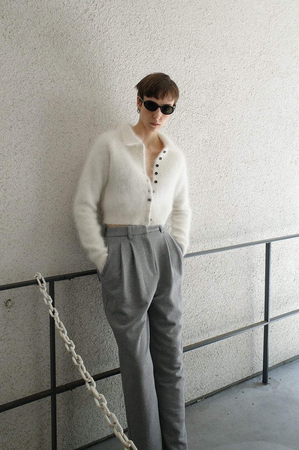 アンゴラニットカーディガン - ANGORA SHORT KNIT CARDIGAN (IVORY)