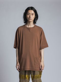 ソフト天竺  レイヤード風 半袖Tシャツ BROWN