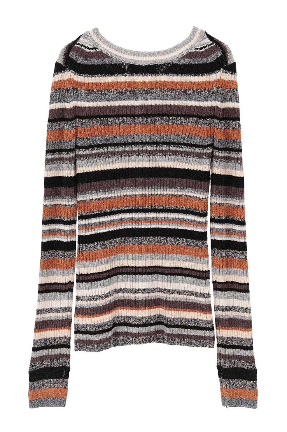 マルチボーダーニットカーディガン - MULTI BORDER BUTTON DETAIL KNIT CARDIGAN (ORANGE)