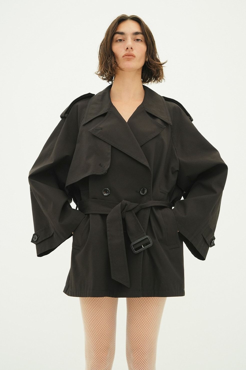 オーバー ショートトレンチコート - OVER SHORT TRENCH COAT (BLACK)