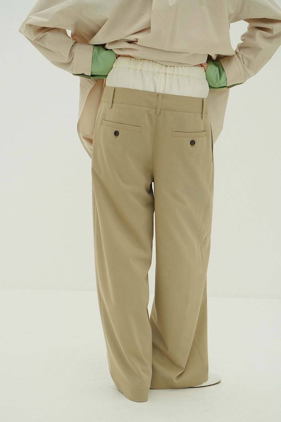 ダブルレイヤード スラックス - W WAIST WIDE SLACKS (BEIGE)