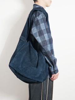 レザーショルダーバッグ LEATHER SHOURDER BAG - Cow split leather - NAVY