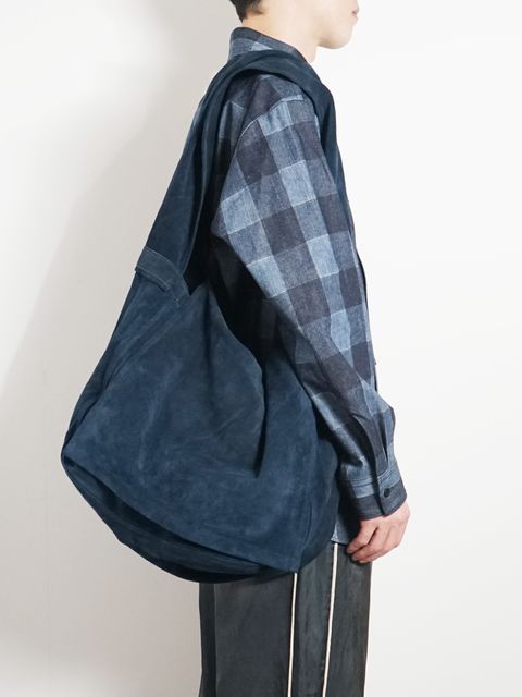 レザーショルダーバッグ LEATHER SHOURDER BAG - Cow split leather - NAVY