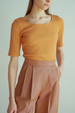 リブディープネックトップス -  RIB DEEP NECK TOPS - ORANGE