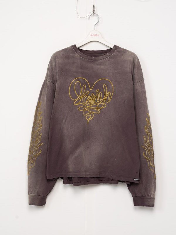ロープ ブリーチド ロングスリーブ Tシャツ -  "ROPE" BREACHED L/S TEE -  BROWN