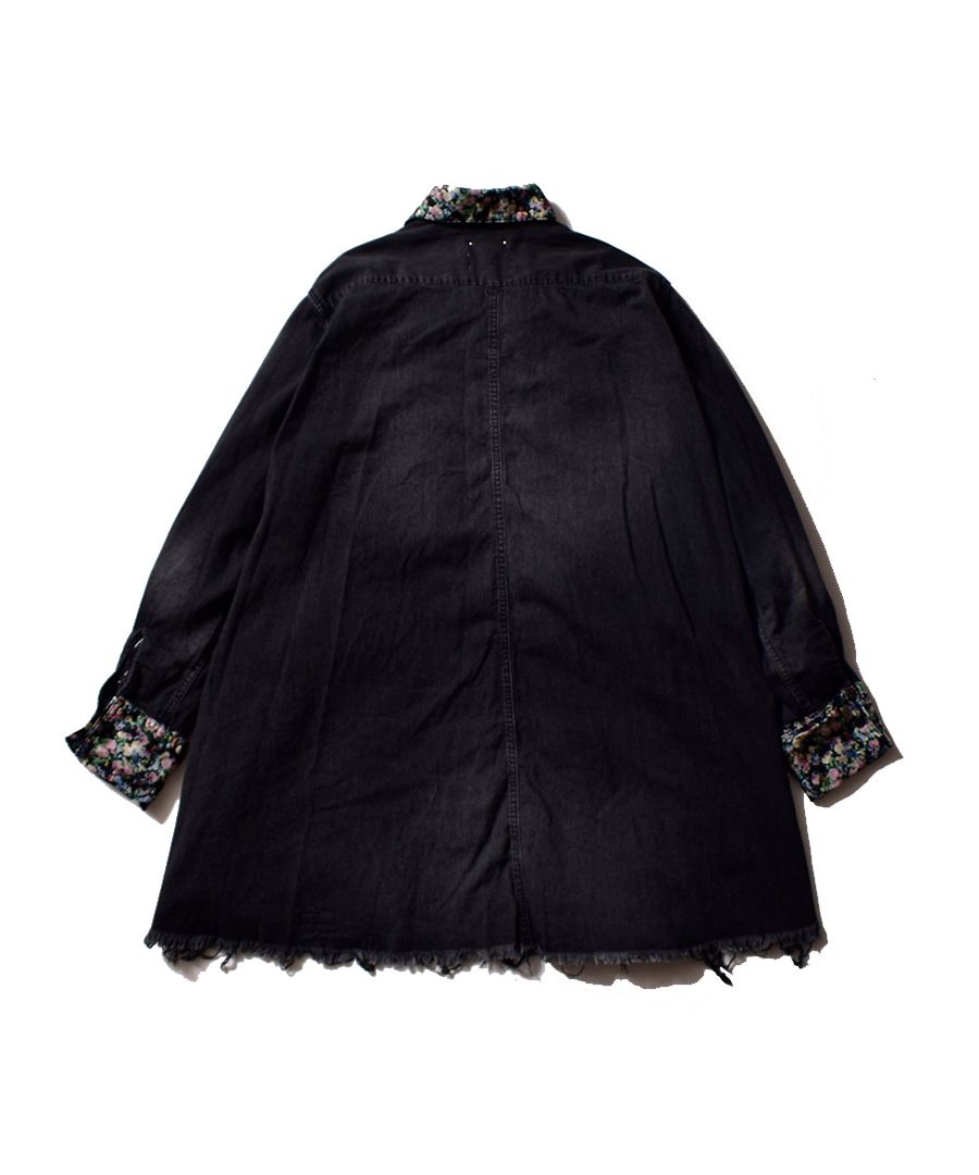 ハッピデニムシャツ - HIPPIE DENIM SHIRT - DISTRESSED DENIM - EMBROIDERY BLACK