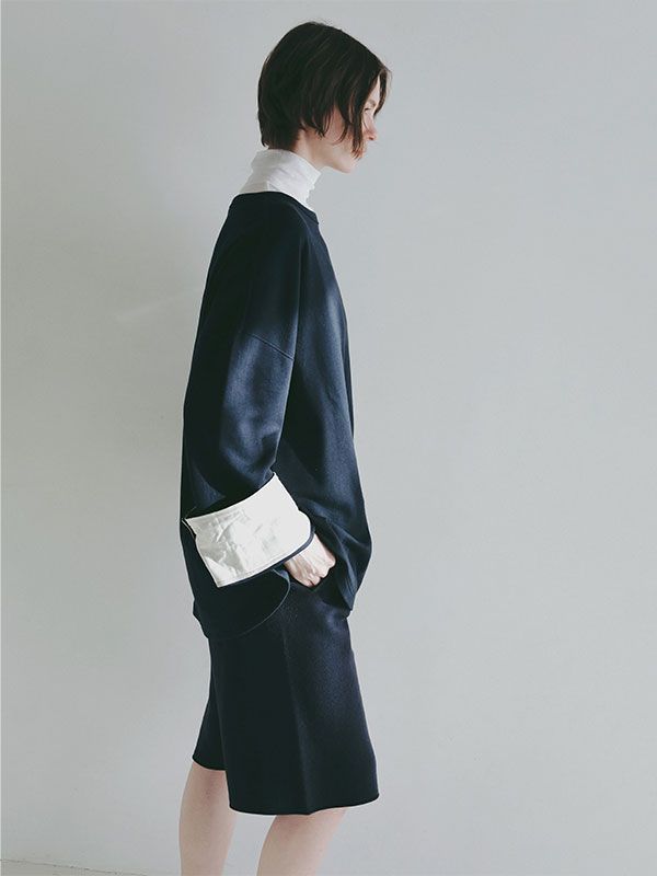 ボートネックカフスロンTee  (NAVY）