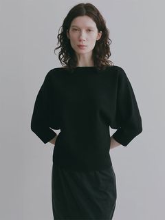 ボートネックニットプルオーバー （BLACK)