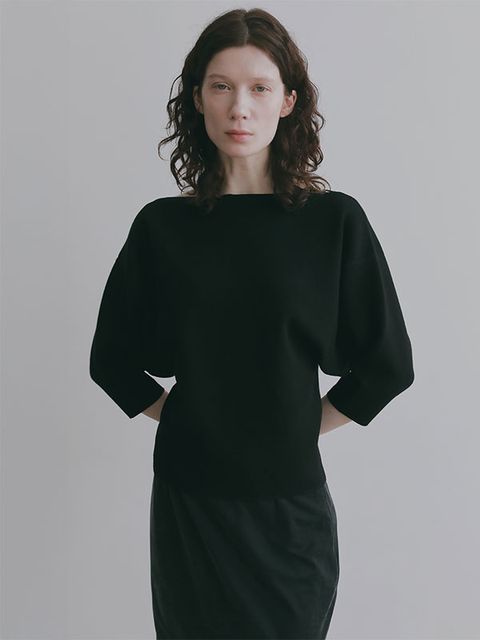 ボートネックニットプルオーバー （BLACK)