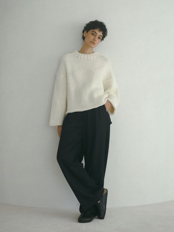 バルキーヤーンハンドニットプルオーバー - WHITE