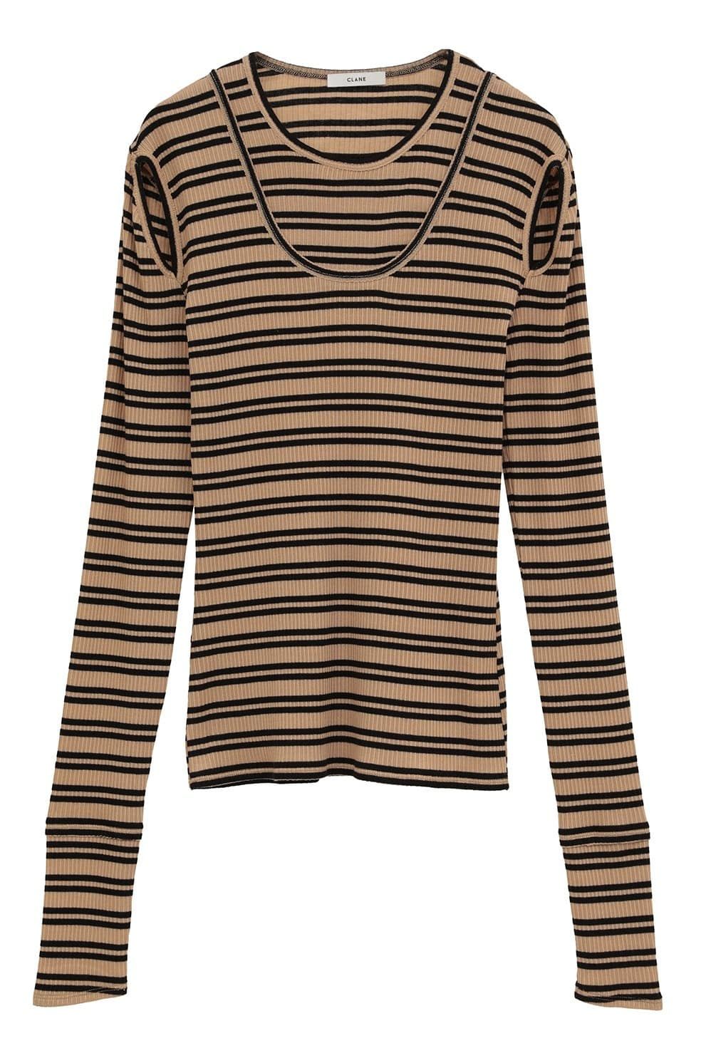 レイヤードカットトップス -  LAYERED SHOULDER CUT TOPS (BORDER)
