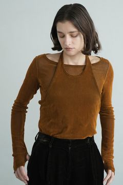 ホルタートップス / ロングスリーブトップスセット - TULLE FLOCKY LAYERED TOPS BROWN