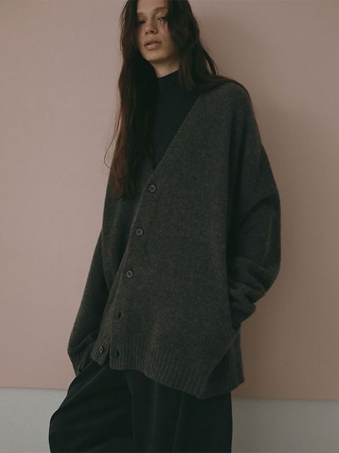 ミドルゲージVネックニットカーディガン  (GREY)