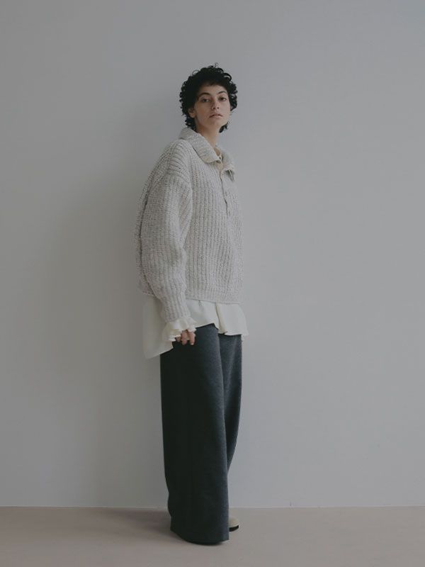 ウーリーセミワイドパンツ （チャコール）