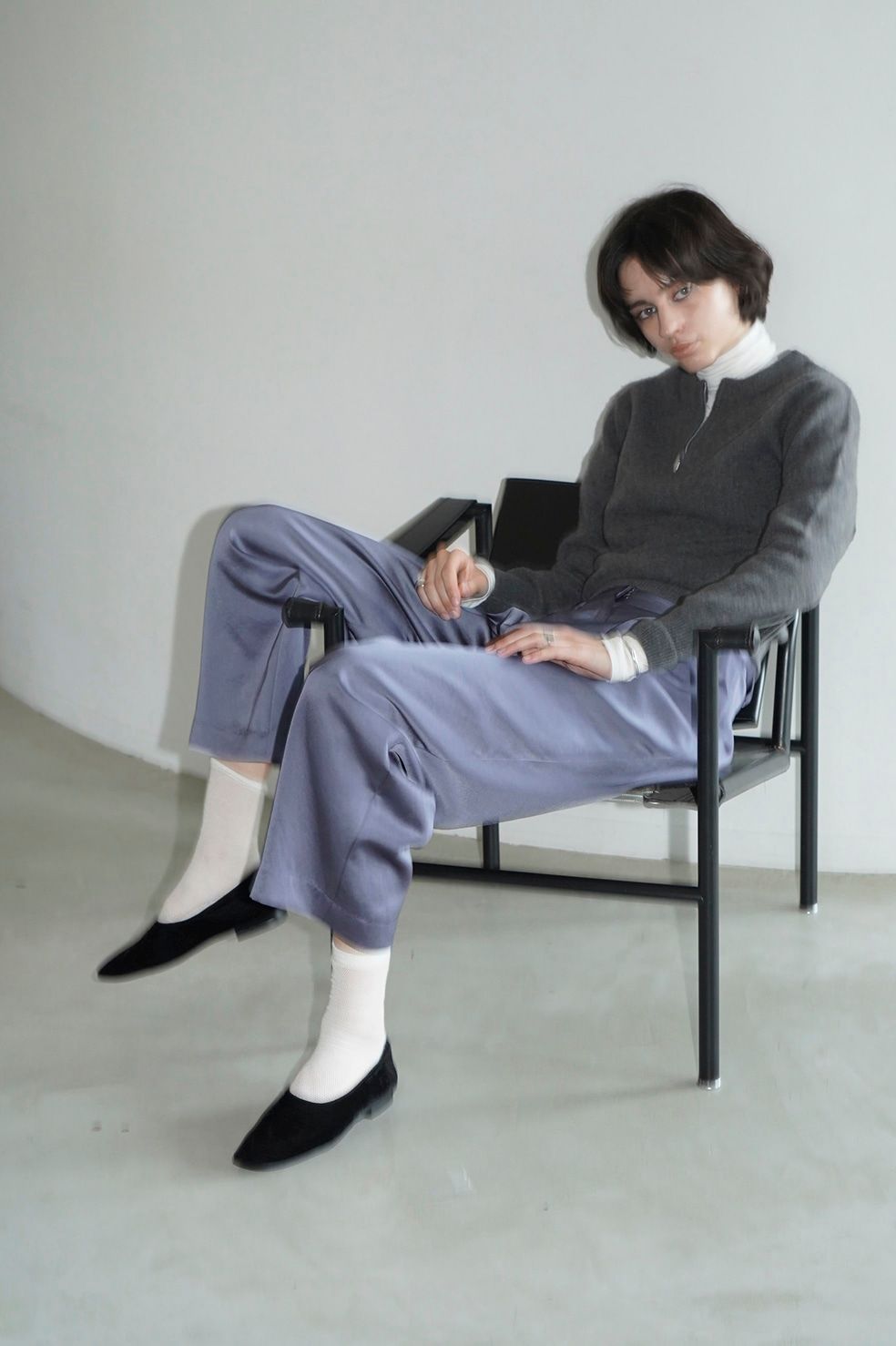 CLANE - サテン スラックス パンツ - SATIN SLACKS PANTS - BLUE