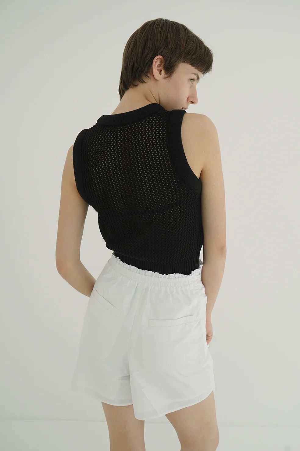 CLANE - メッシュトップス - 3D RIB MESH KNIT TOPS - BLACK