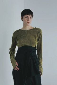 チュール フロッキー ストライプ トップス - TULLE FLOCKED STRIPE TOPS (YELLOW)