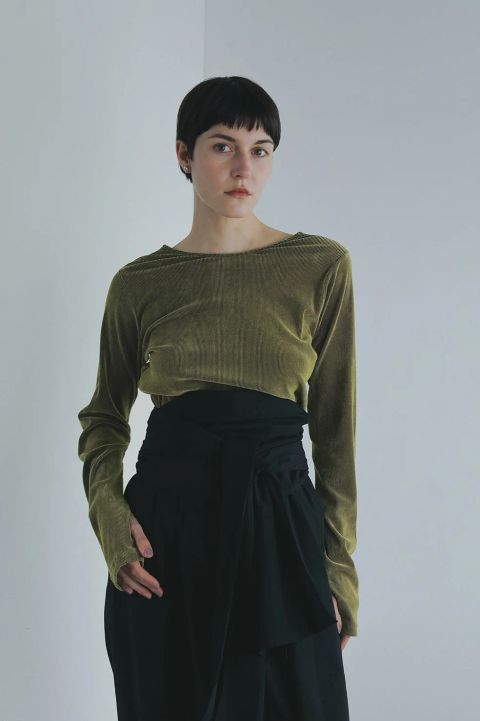 チュール フロッキー ストライプ トップス - TULLE FLOCKED STRIPE TOPS (YELLOW)