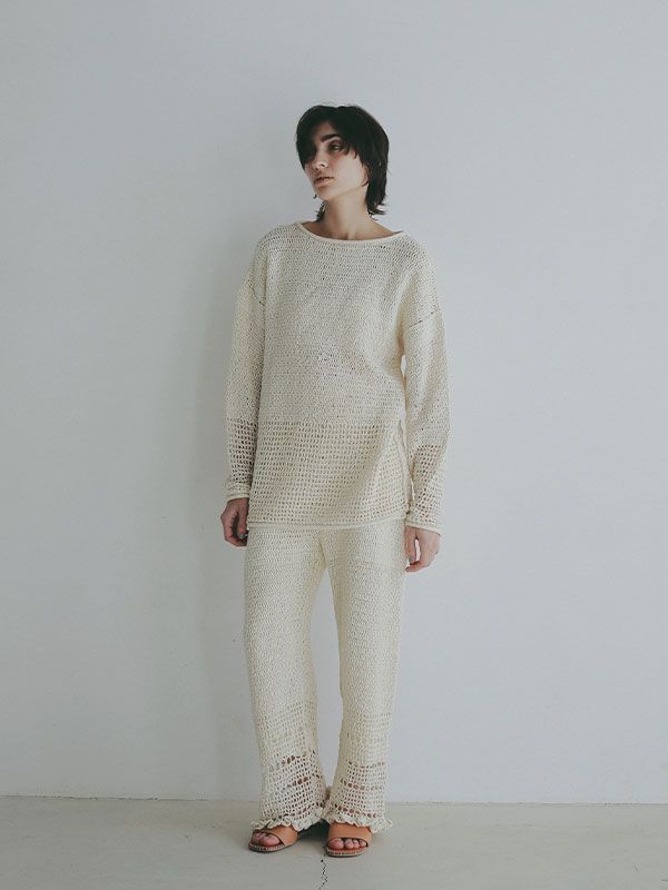 シアークロシェニットプルオーバー - IVORY