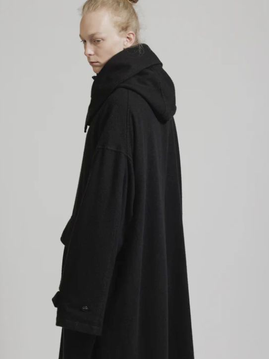 ウール縮絨 製品染めコート - OBJECT DYE WOOL HOODED COAT - BLACK
