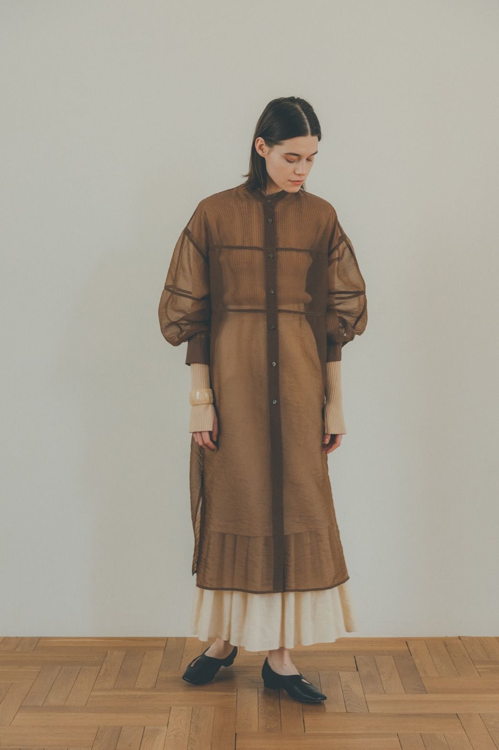 CLANE - SWITCH DESIGN LONG SHEER SHIRT - リングシアーシャツ