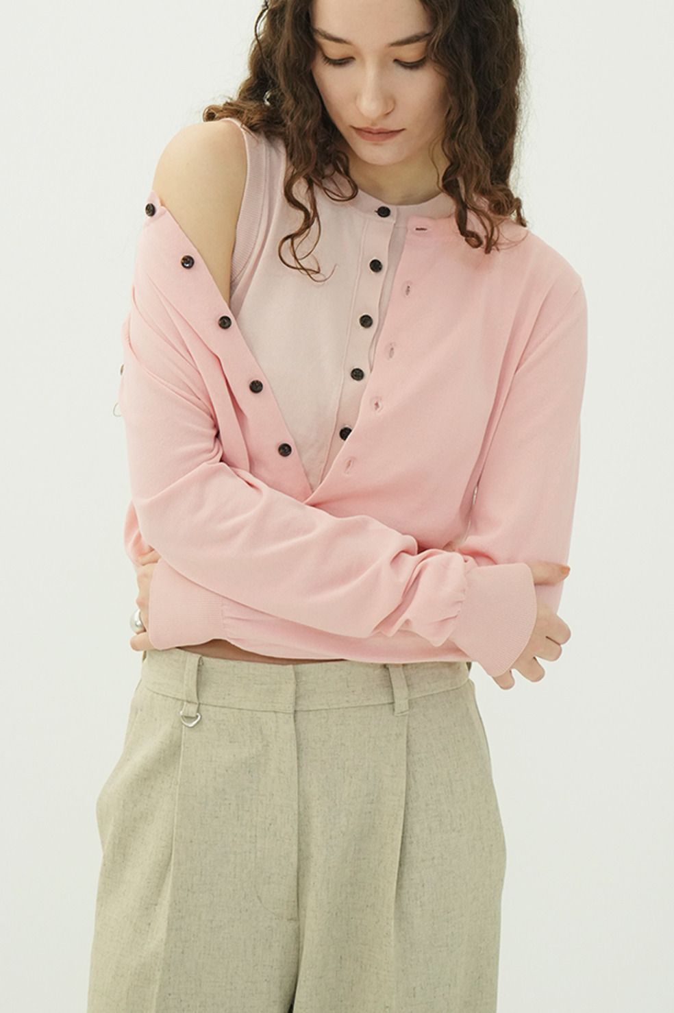 レイヤーニットカーディガン - W LAYERED KNIT CARDIGAN (PINK)