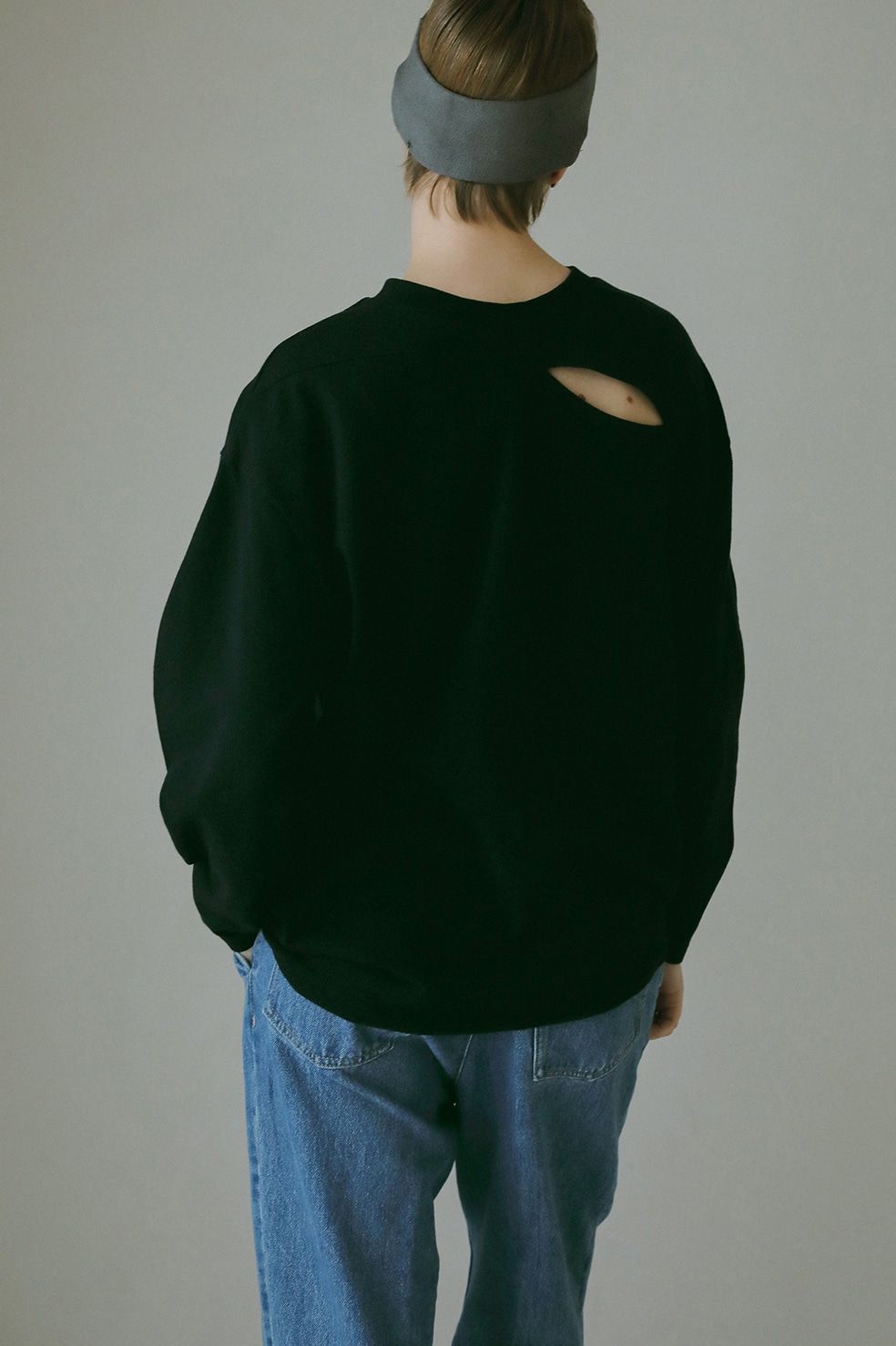 SLIT LONG TEE BLACK - スリット ロングスリーブ カットソー