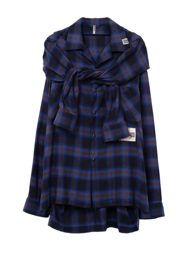 レイヤードチェックシャツ - Sleeve Layered Check Shirt (BLUE)