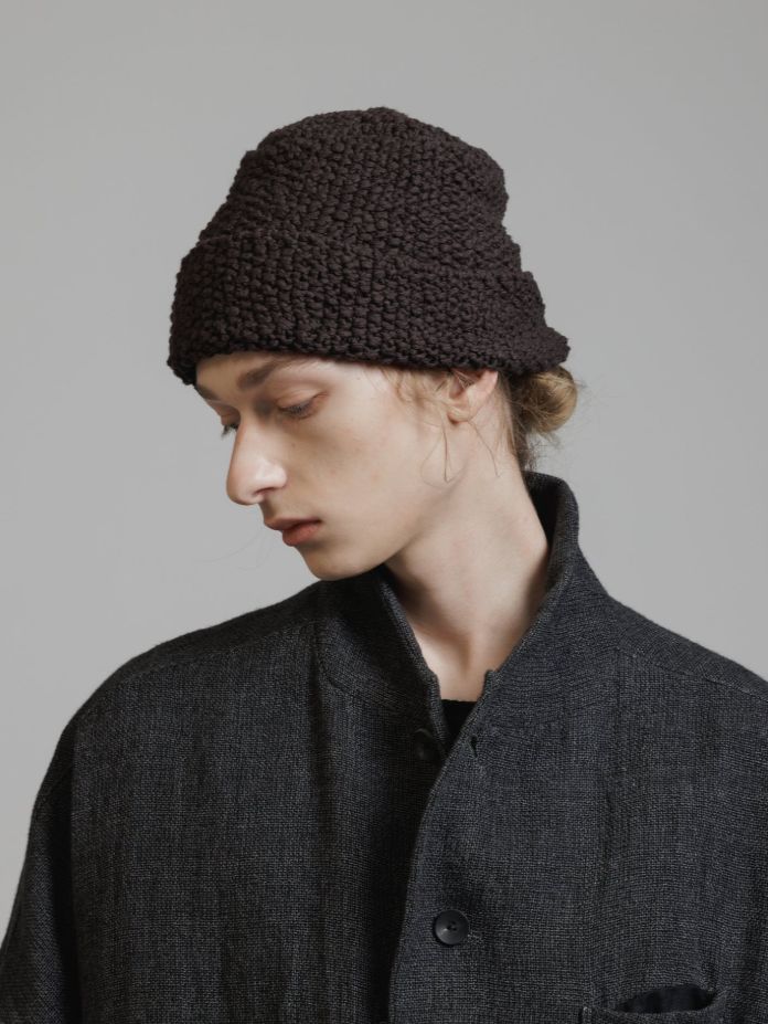 スラブ糸 ニット帽  - SLAB YARN BEANIE (GREY BROWN)