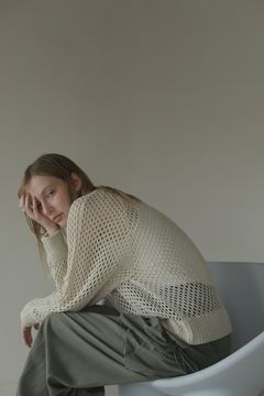 メッシュニットトップス -  MESH KNIT TOPS - BEIGE