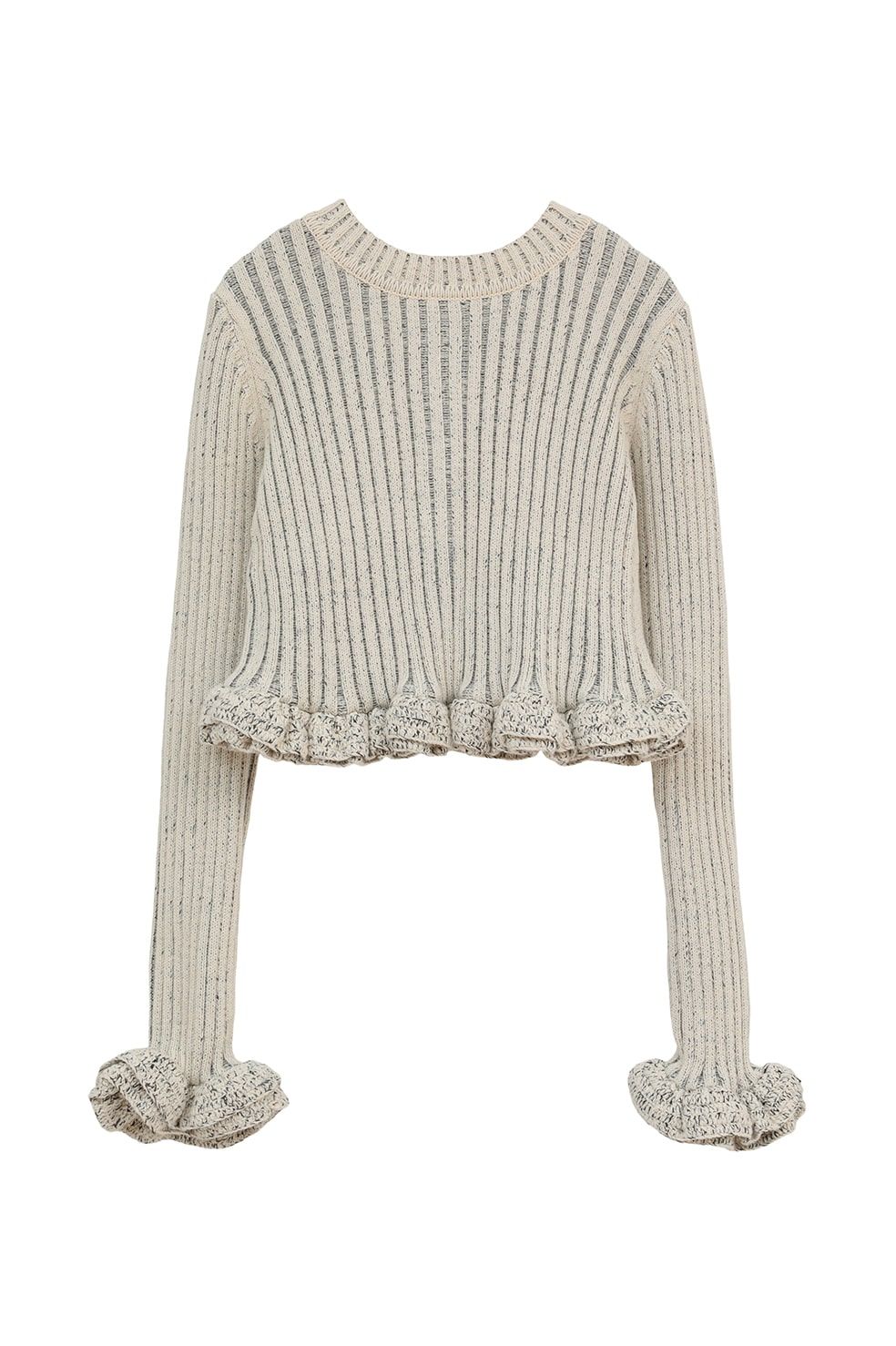 ダブルフェイス フリルド ニットトップス - W FACE SHORT FRILLED KNIT TOPS (WHITE)