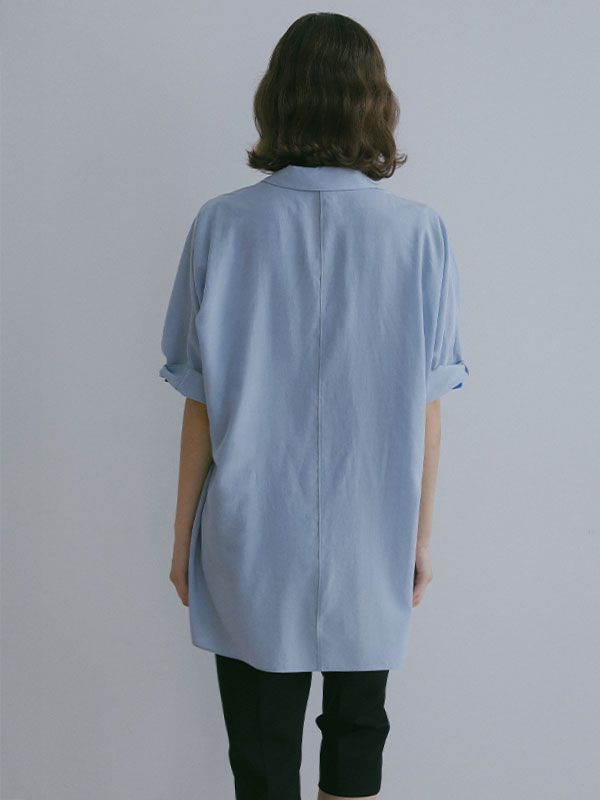 オープンネックハーフスリーブシャツ (BLUE)