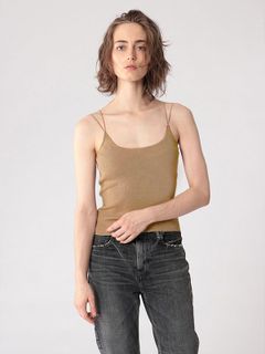 Wストラップカップインニットキャミ - BEIGE