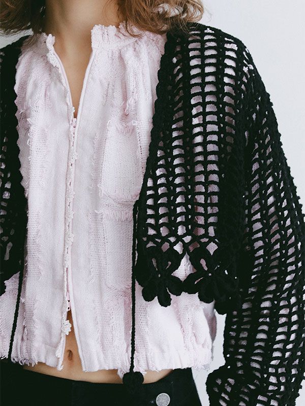 クロシェニットカーディガン (BLACK)