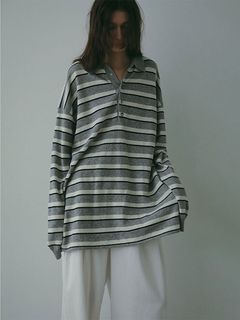 マルチボーダーニットポロ (GREY)