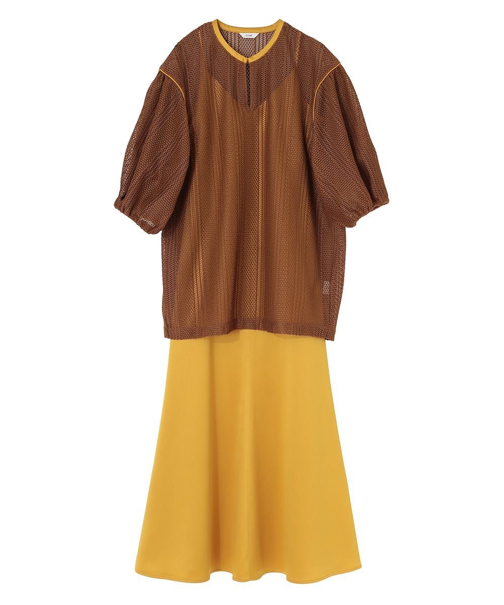 レイヤードワンピース - STRIPE LACE LAYERED ONE PIECE - BROWN