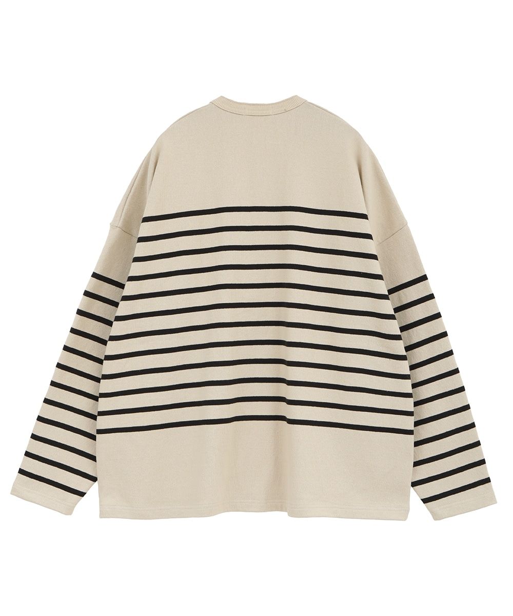 CLANE - WIDE HENRY NECK BORDER TOPS - BEIGE | ADDICT WEB SHOP