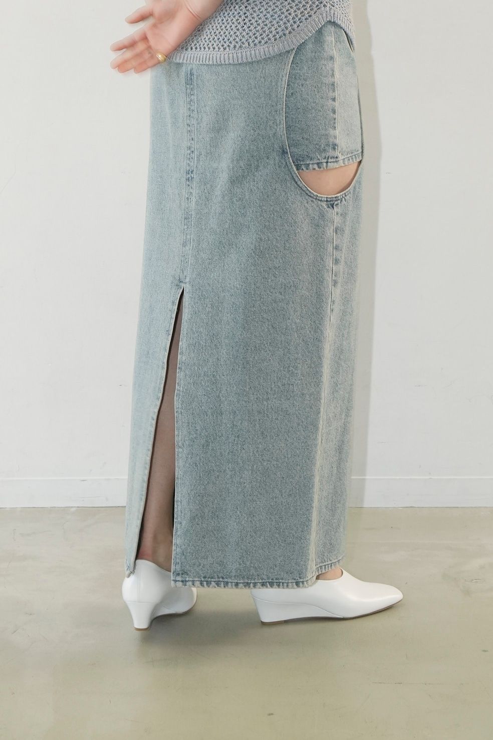 CLANE - サークルカット レイヤード デニムスカート - CIRCLE CUT LAYERED DENIM SKIRT - ICE BLUE |  ADDICT WEB SHOP