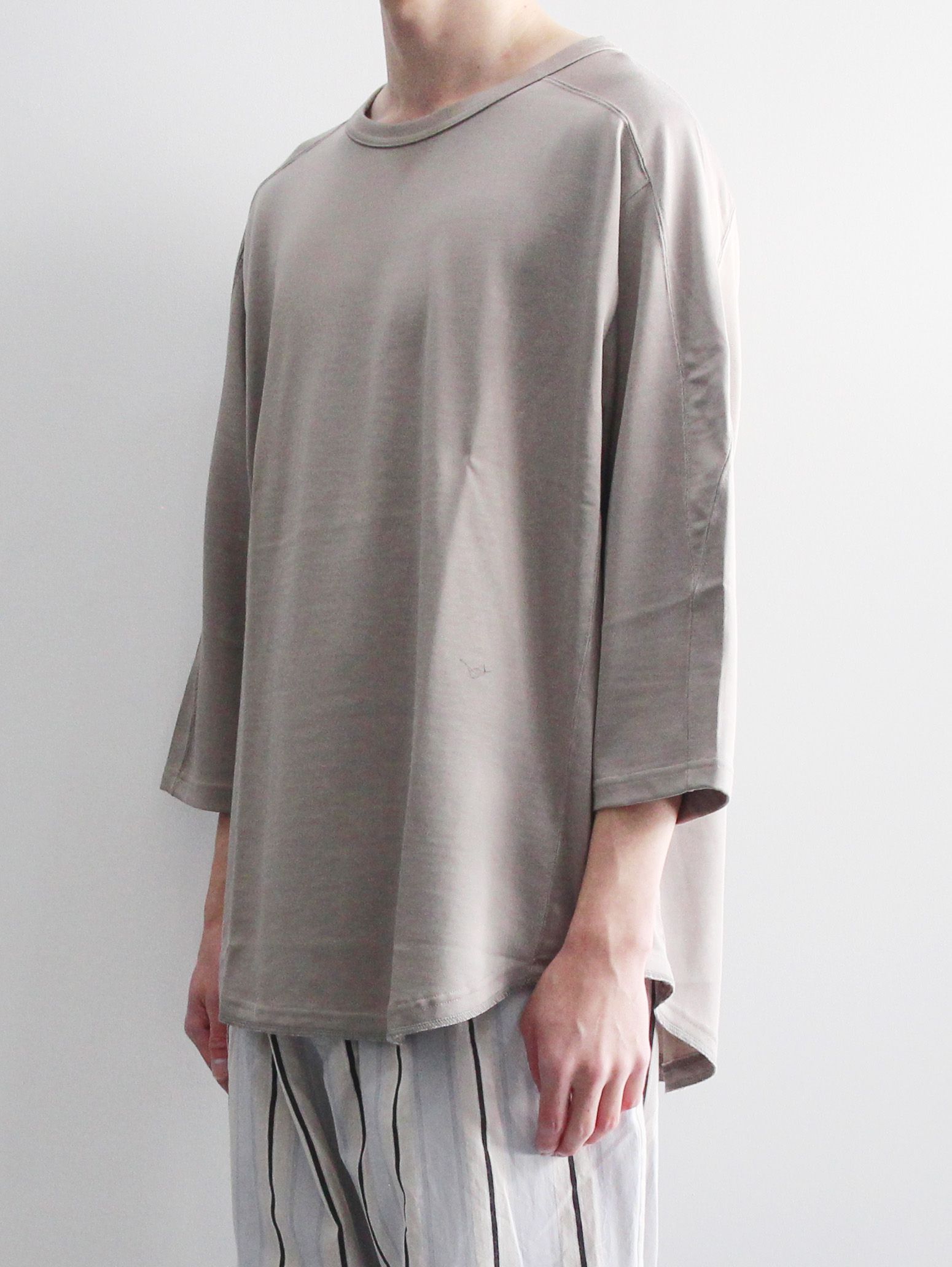 七分袖フットボールTシャツ - "QUARTER SLEEVE FOOTBALL TEE - Rayon plating jersey - GREY