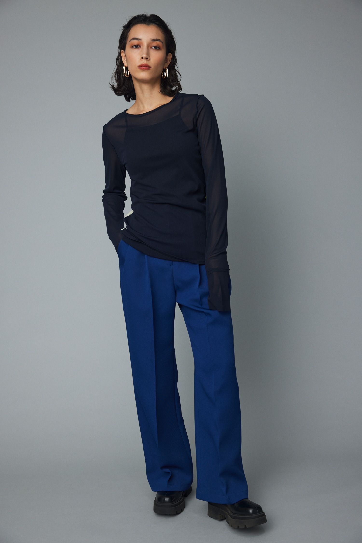 メッシュインナートップス - Mesh inner color tops - NAVY