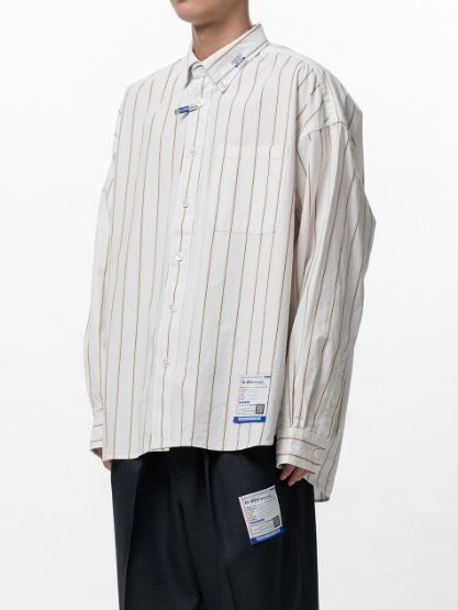 コットン ハイ デンシティ ストライプ ロング スリーブ シャツ | Cotton High Density Stripe Long-sleeve Shirt- WHITE